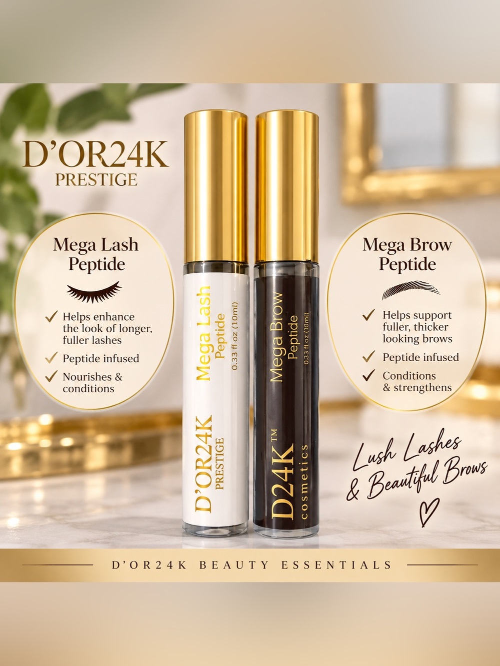 D’OR24K Mega Lash + Mega Brow Peptide Duo